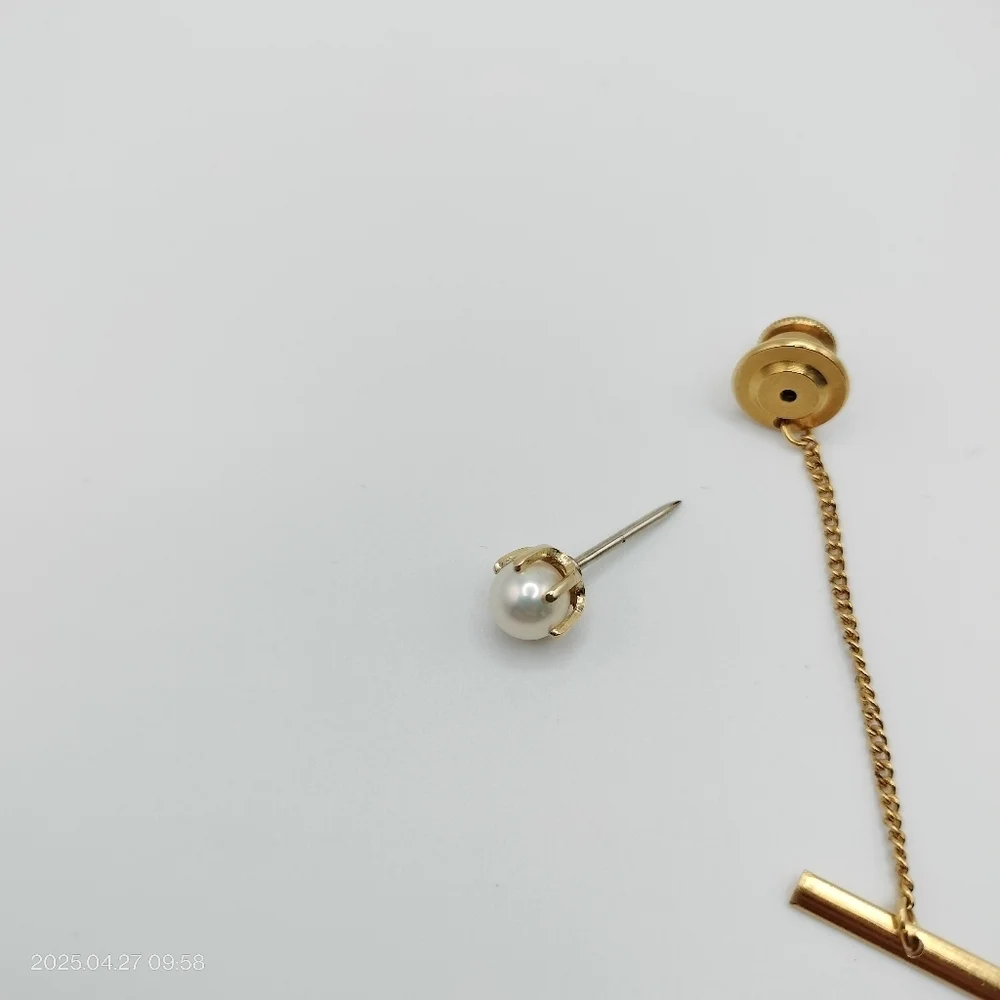 Vintage Golden Pearl Tie Tack 1960s Pin Men's Suit Formal Classic Luxury